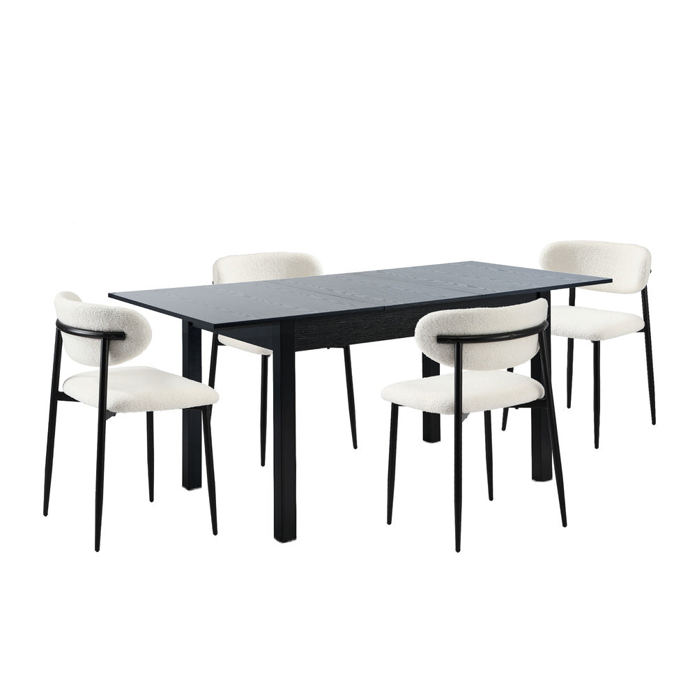 5&7 Piece Dining Table With Chairs Wooden Boucle Dining Set Black