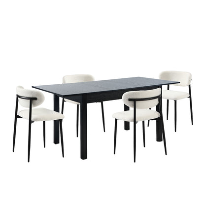 5&7 Piece Dining Table With Chairs Wooden Boucle Dining Set Black