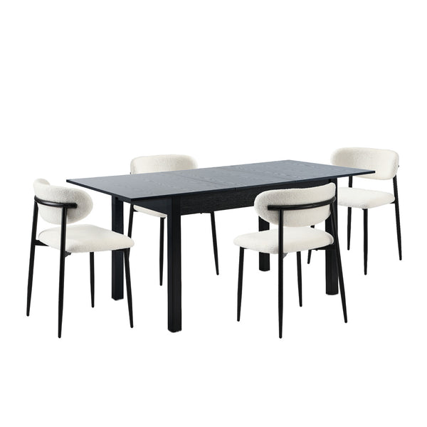  5&7 Piece Dining Table With Chairs Wooden Boucle Dining Set Black