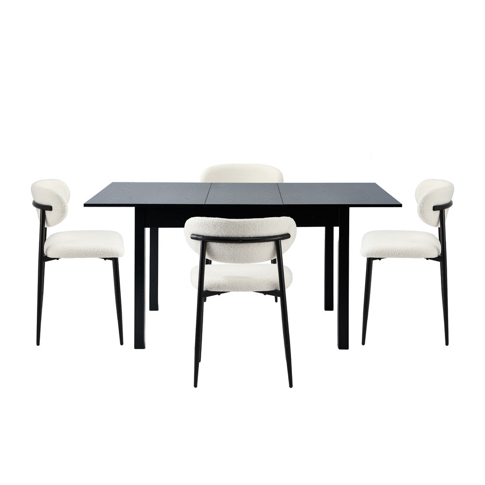 5&7 Piece Dining Table With Chairs Wooden Boucle Dining Set Black