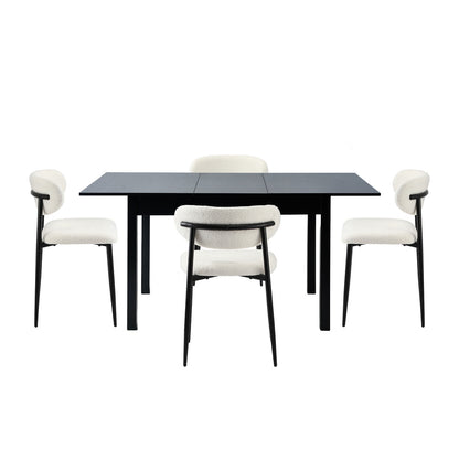 5&7 Piece Dining Table With Chairs Wooden Boucle Dining Set Black