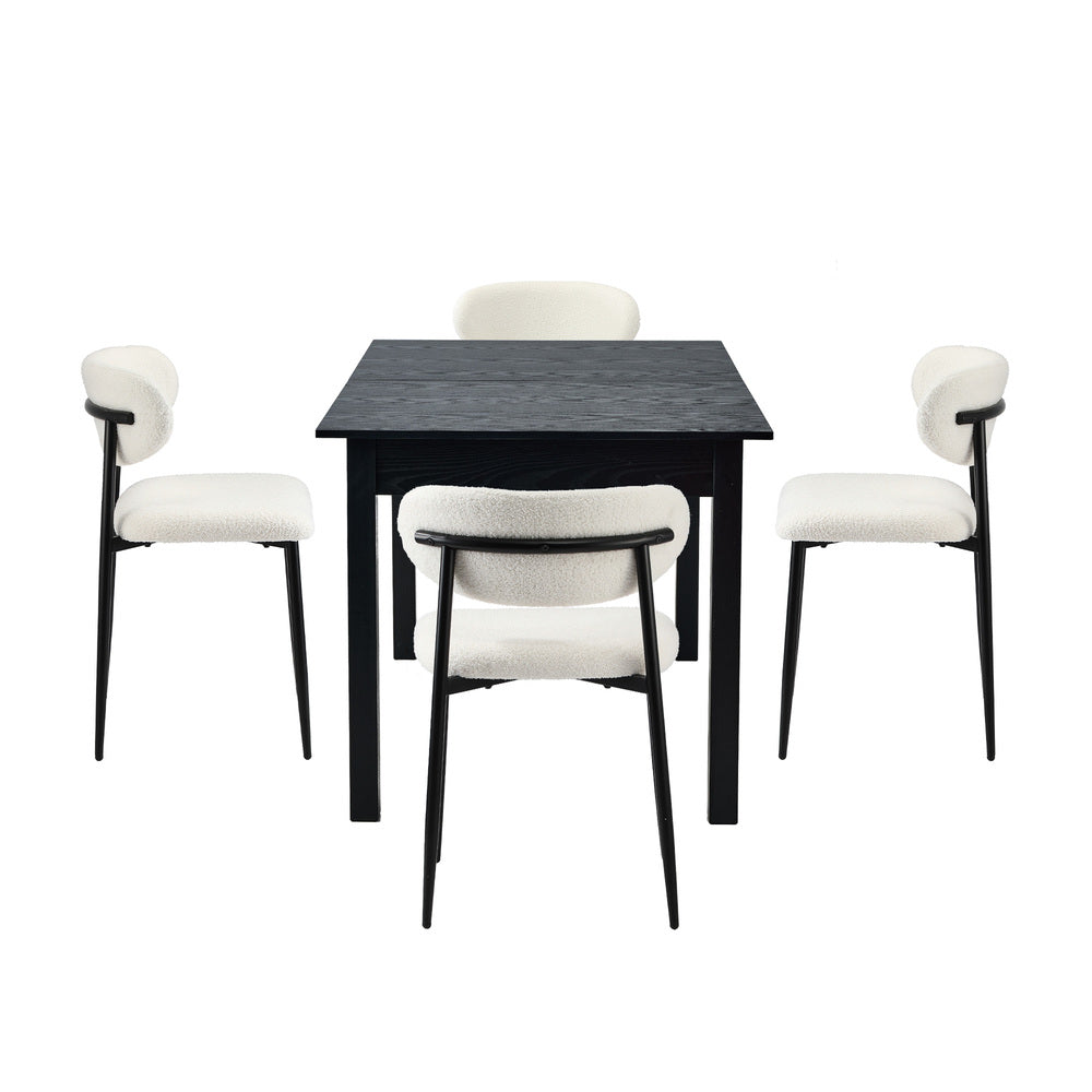 5&7 Piece Dining Table With Chairs Wooden Boucle Dining Set Black