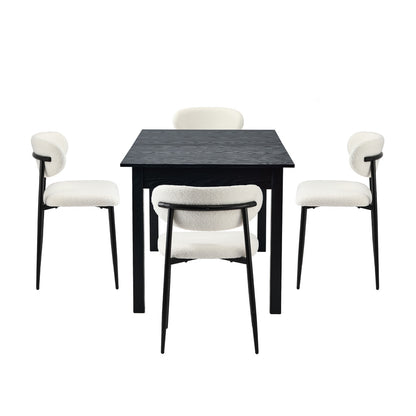 5&7 Piece Dining Table With Chairs Wooden Boucle Dining Set Black