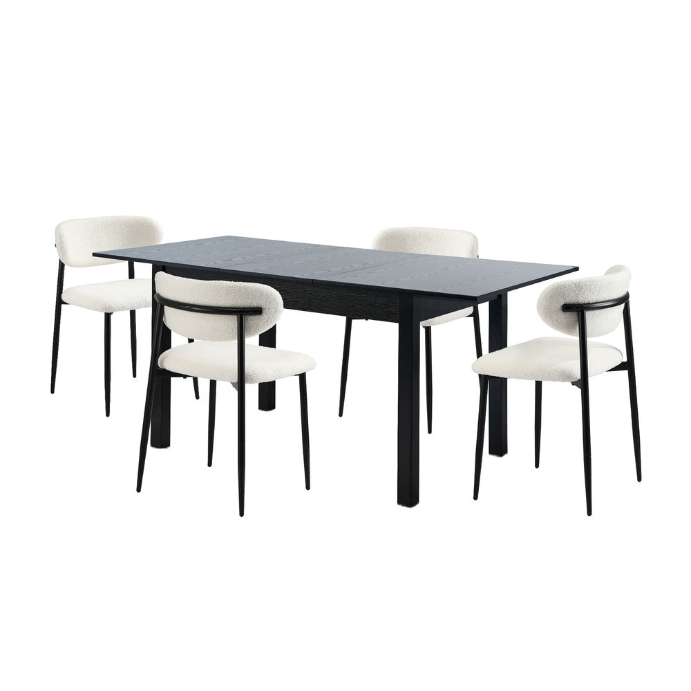 5&7 Piece Dining Table With Chairs Wooden Boucle Dining Set Black