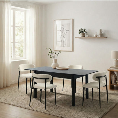 5&7 Piece Dining Table With Chairs Wooden Boucle Dining Set Black