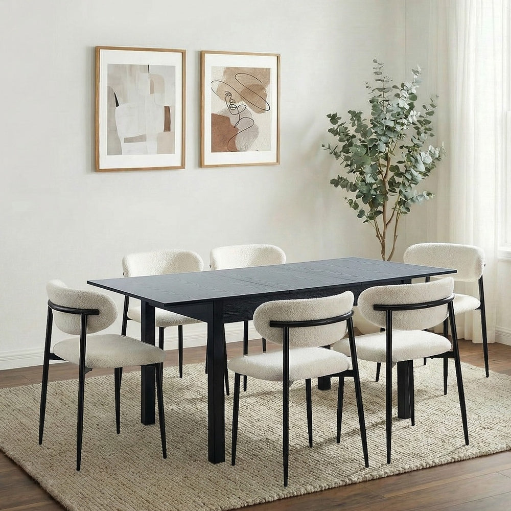 5&7 Piece Dining Table With Chairs Wooden Boucle Dining Set Black