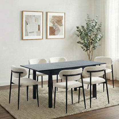 5&7 Piece Dining Table With Chairs Wooden Boucle Dining Set Black