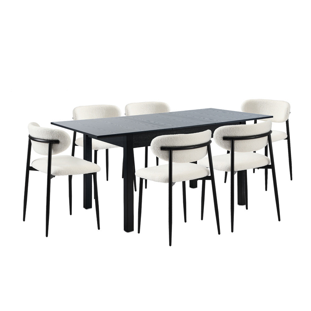5&7 Piece Dining Table With Chairs Wooden Boucle Dining Set Black