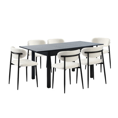 5&7 Piece Dining Table With Chairs Wooden Boucle Dining Set Black