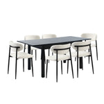 5&7 Piece Dining Table With Chairs Wooden Boucle Dining Set Black