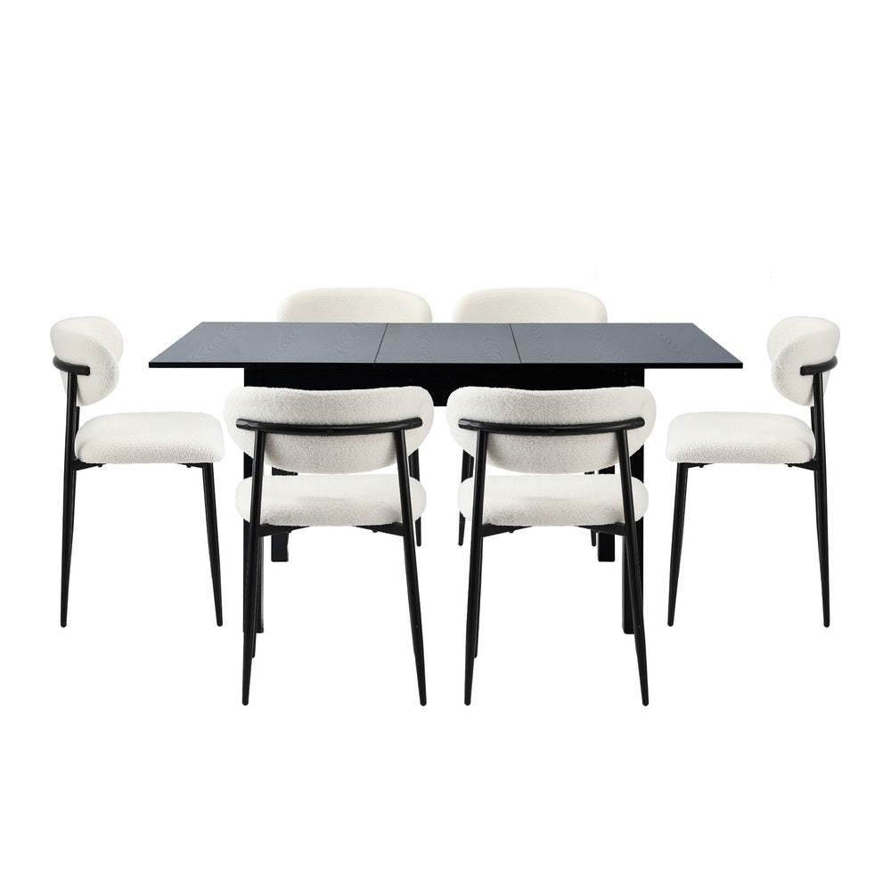 5&7 Piece Dining Table With Chairs Wooden Boucle Dining Set Black