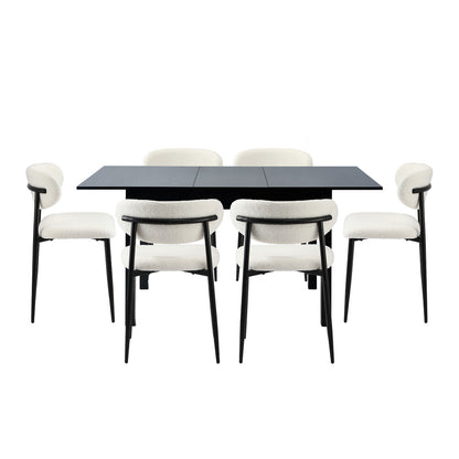 5&7 Piece Dining Table With Chairs Wooden Boucle Dining Set Black