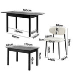 5&7 Piece Dining Table With Chairs Wooden Boucle Dining Set Black