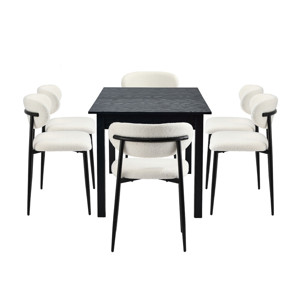 5&7 Piece Dining Table With Chairs Wooden Boucle Dining Set Black