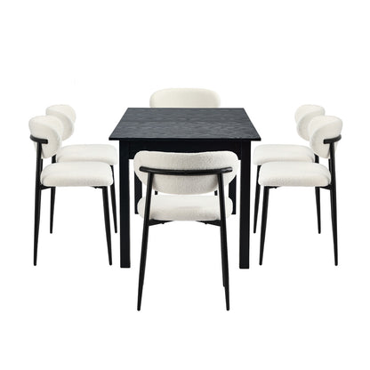5&7 Piece Dining Table With Chairs Wooden Boucle Dining Set Black