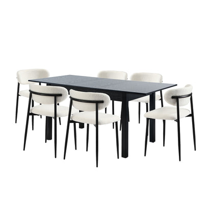 5&7 Piece Dining Table With Chairs Wooden Boucle Dining Set Black