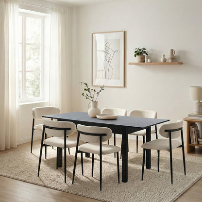 5&7 Piece Dining Table With Chairs Wooden Boucle Dining Set Black