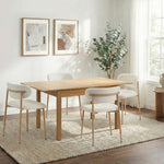 5pc Dining Table and Chairs Set Wooden Bouclé Fabric Natural Finish
