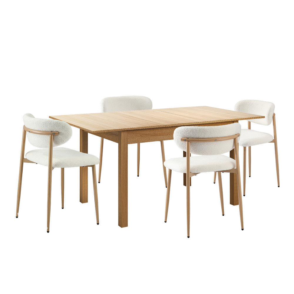 5pc Dining Table and Chairs Set Wooden Bouclé Fabric Natural Finish