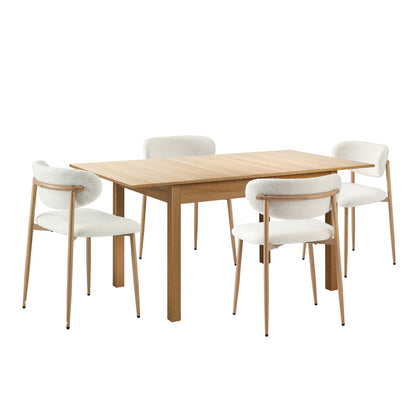 5pc Dining Table and Chairs Set Wooden Bouclé Fabric Natural Finish