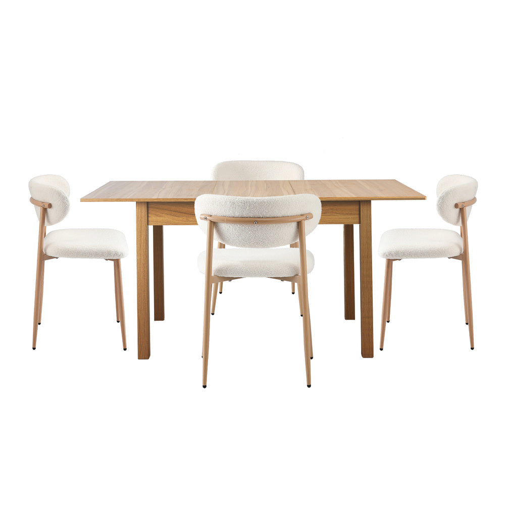 5pc Dining Table and Chairs Set Wooden Bouclé Fabric Natural Finish