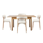 5pc Dining Table and Chairs Set Wooden Bouclé Fabric Natural Finish