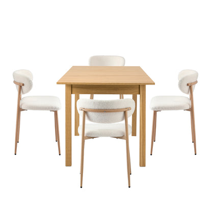 5pc Dining Table and Chairs Set Wooden Bouclé Fabric Natural Finish