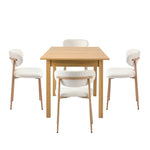 5pc Dining Table and Chairs Set Wooden Bouclé Fabric Natural Finish
