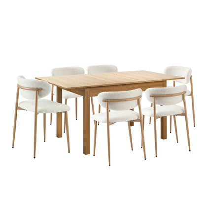 7 Piece Extendable Dining Set Boucle Chairs | HomeAndLiving