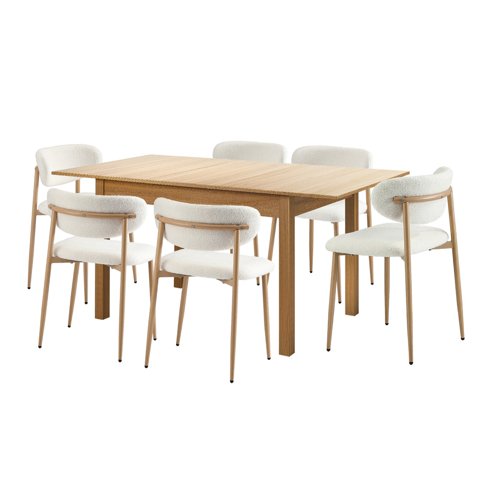 7 Piece Extendable Dining Set Boucle Chairs | HomeAndLiving