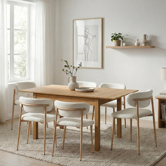 7 Piece Extendable Dining Set Boucle Chairs | HomeAndLiving - 7