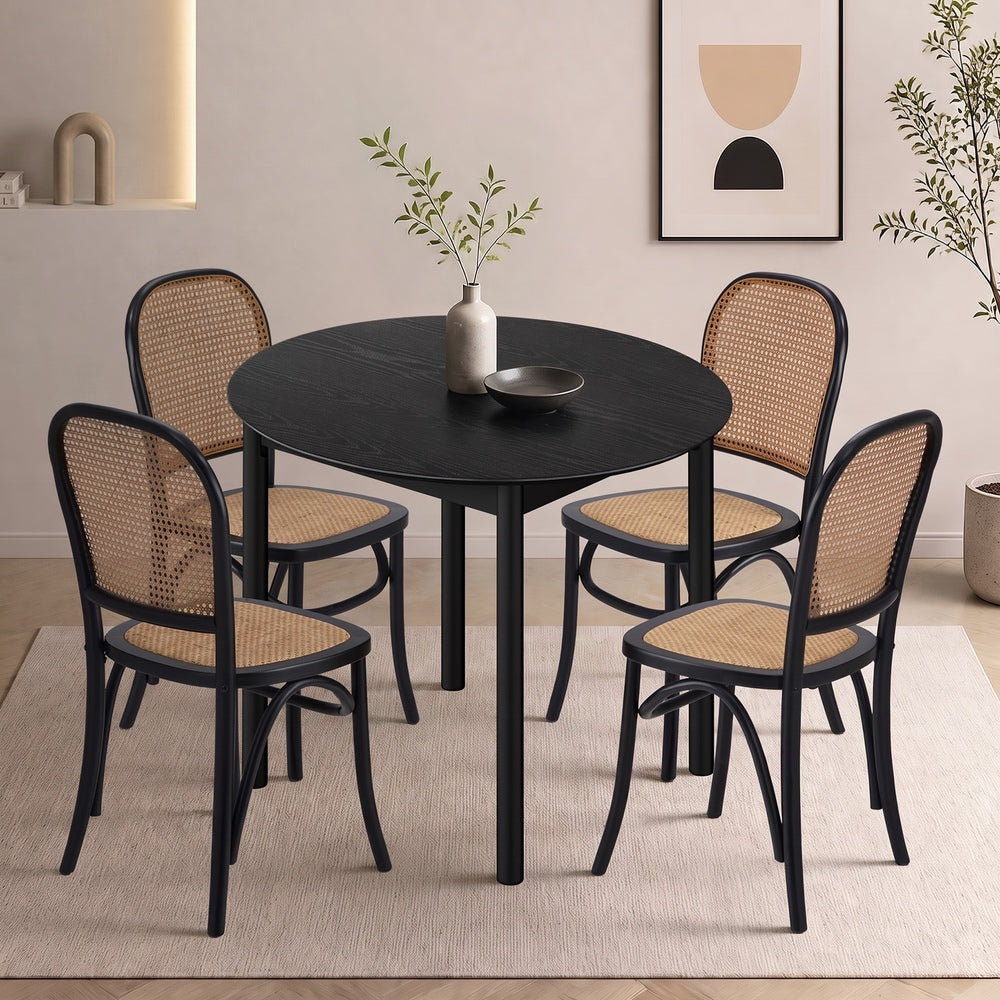 Dining Set Black Rattan 42x44x90cm