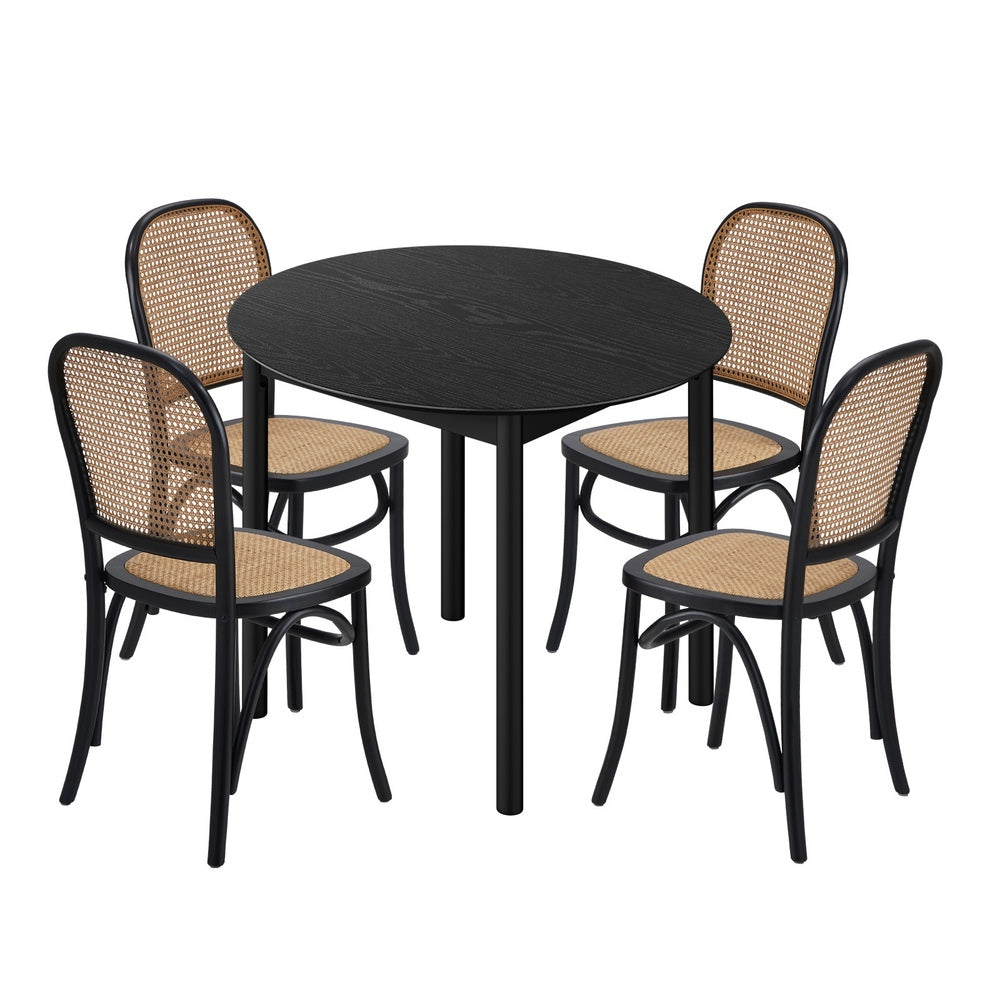 Dining Set Black Rattan 42x44x90cm
