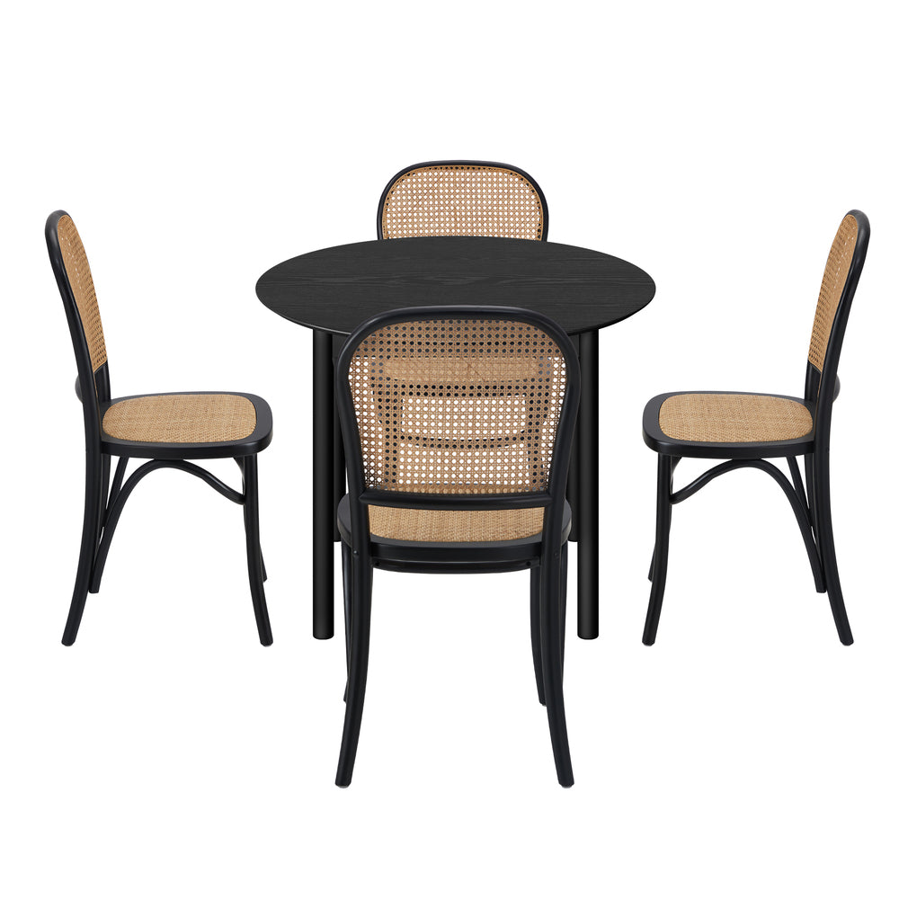 Dining Set Black Rattan 42x44x90cm