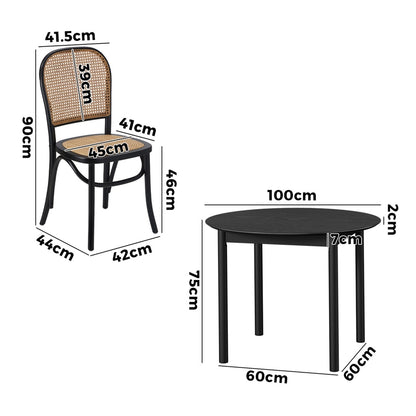 Dining Set Black Rattan 42x44x90cm