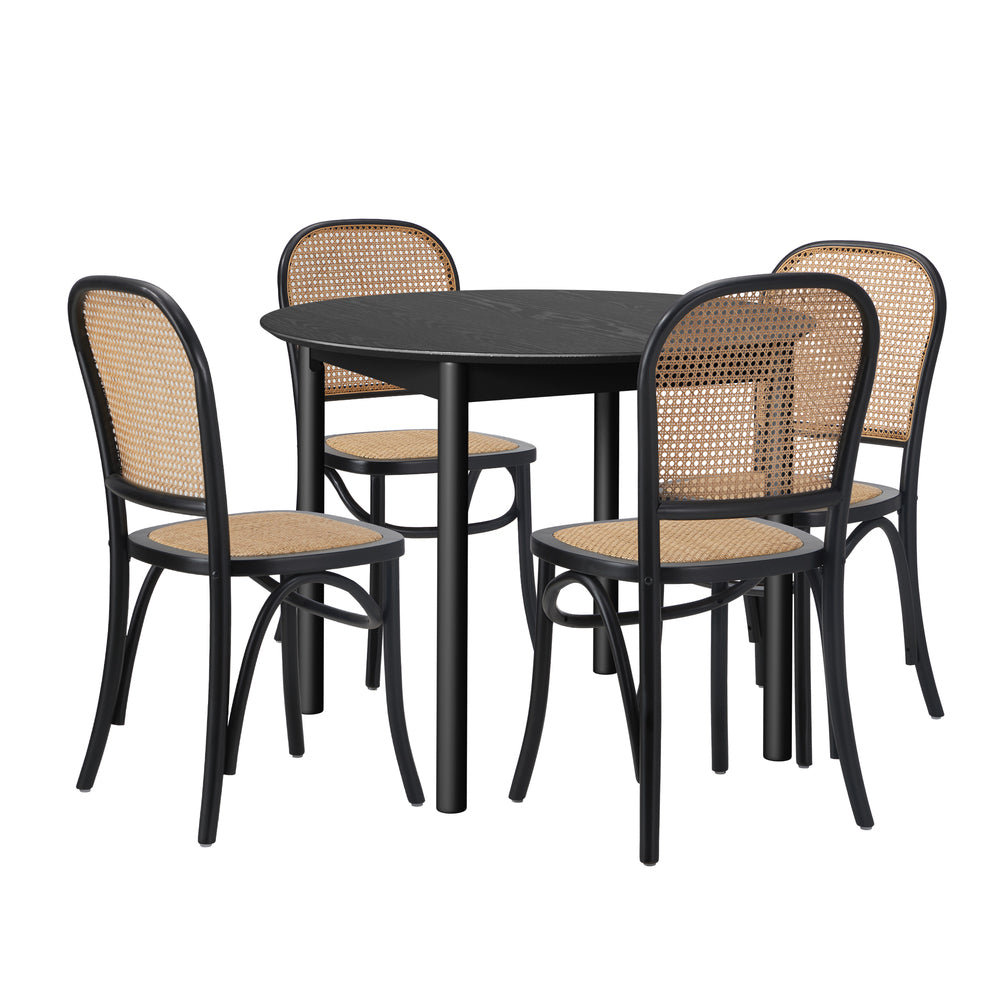 Dining Set Black Rattan 42x44x90cm
