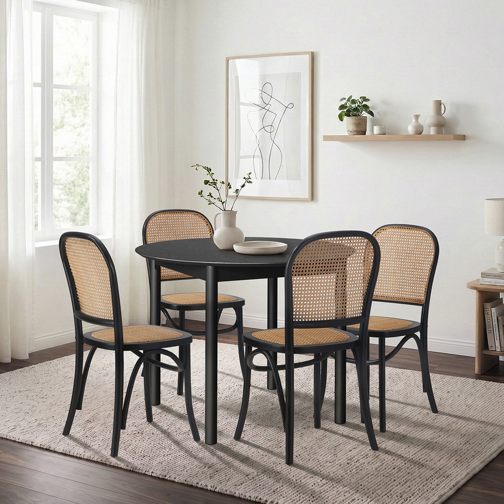 Dining Set Black Rattan 42x44x90cm