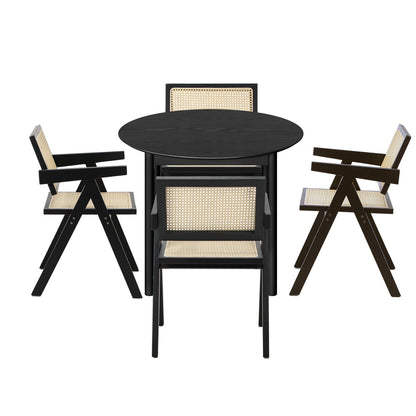 Dining Set Black Rattan