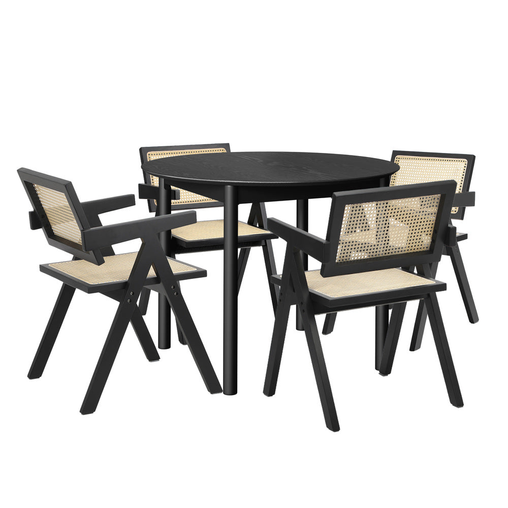 Dining Set Black Rattan