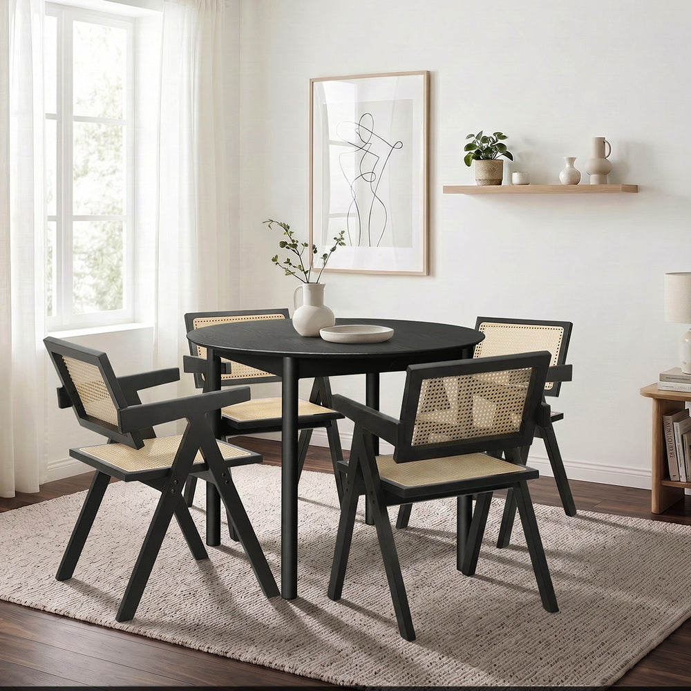 Dining Set Black Rattan