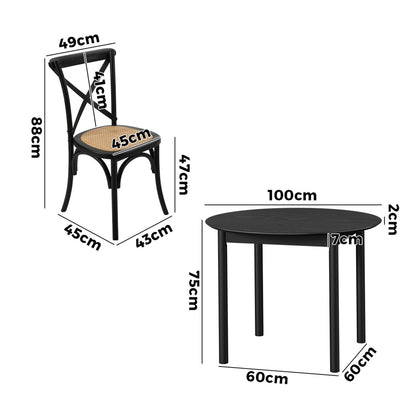 Dining Set Black Rattan 49x52x88cm