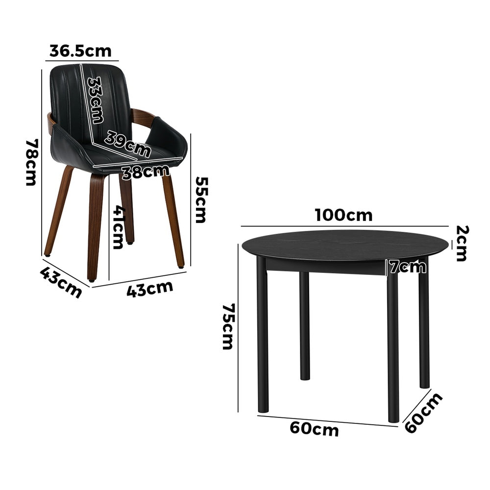 Round Dining Set Black 43x43x78cm