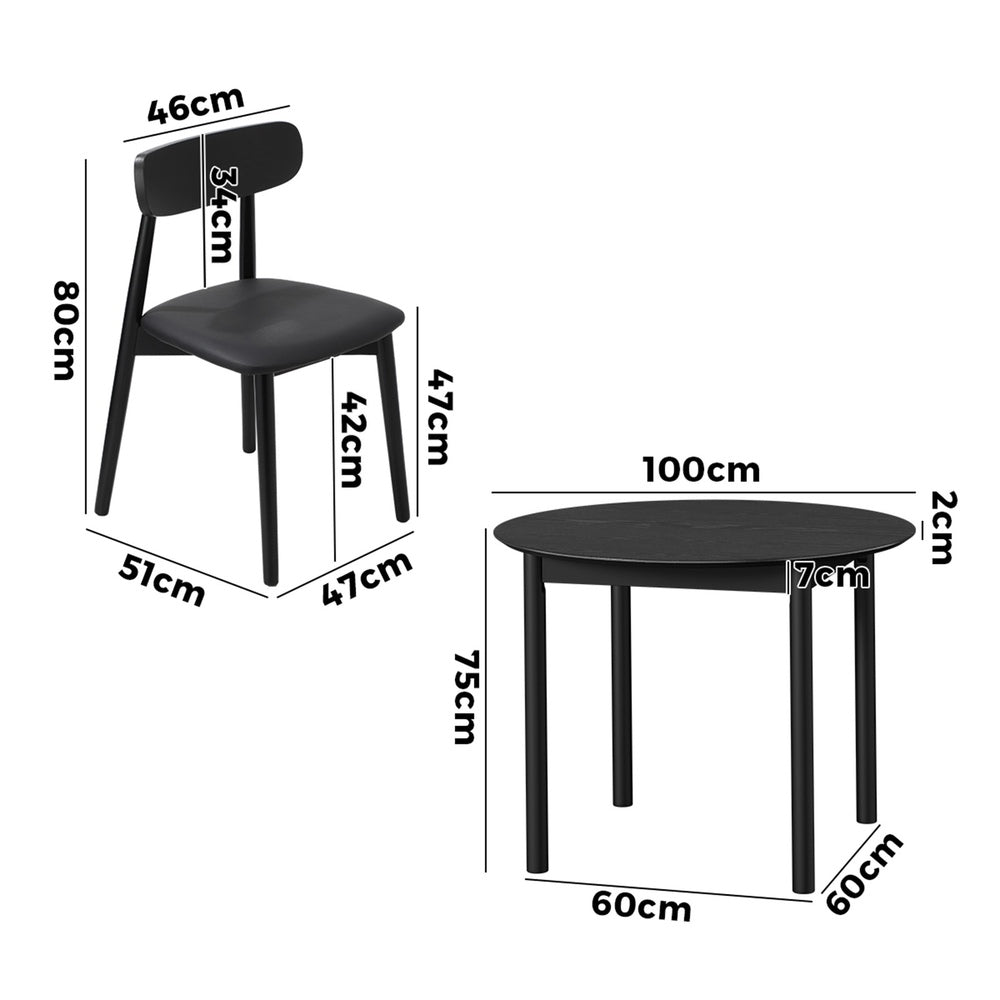 Round Dining Set Black 47x51x80cm