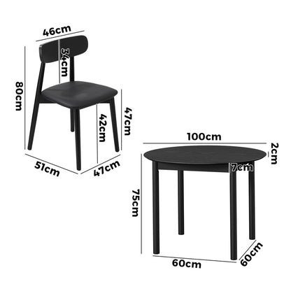 Round Dining Set Black 47x51x80cm
