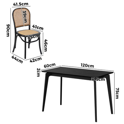 Dining Set Rectangle Black 120x60x75cm