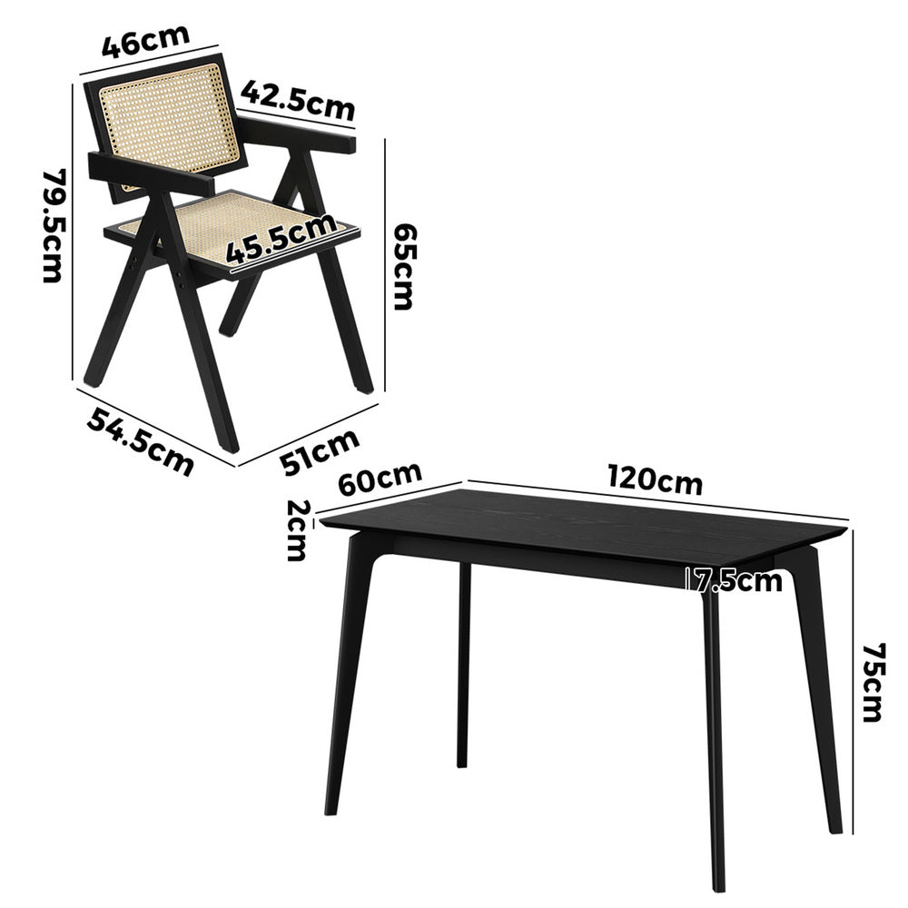 Rectangle Dining Set Black 120x60x75cm