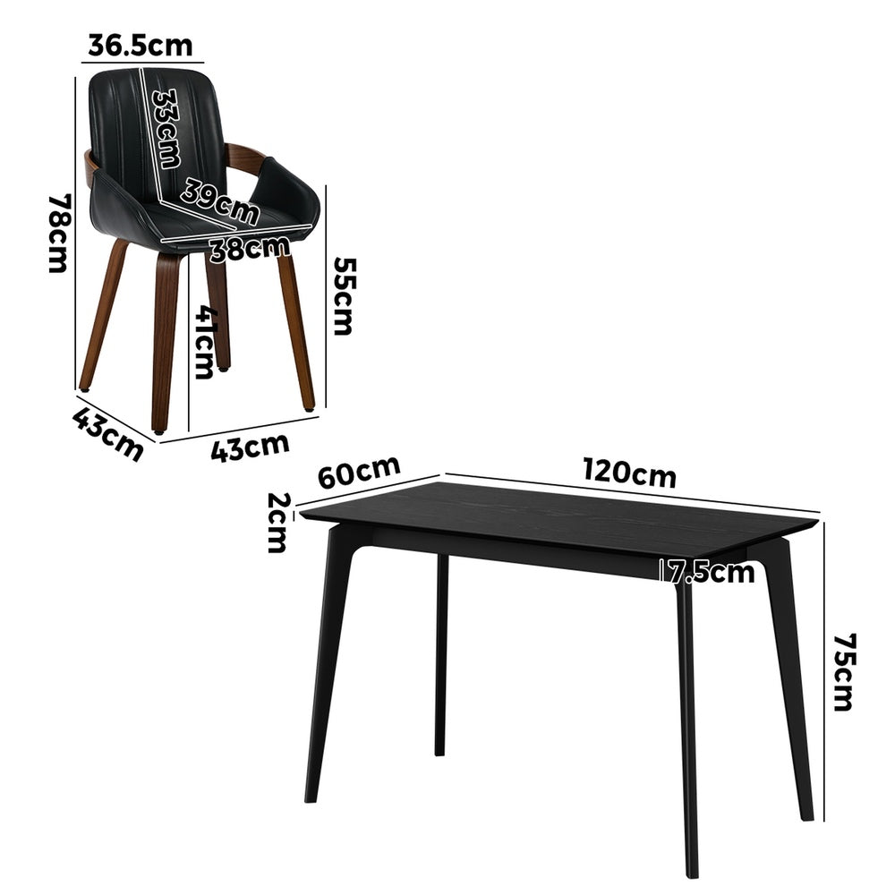 Dining Set Black 5PCS 120x40x75cm