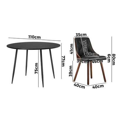 110cm Round Dining Table with 4PCS Chairs Linen Grey