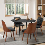 110cm Round Dining Table, 4 Chairs Leather Black/Linen Grey