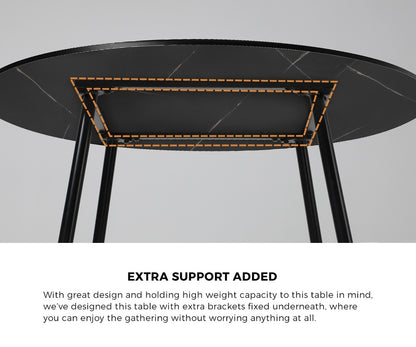 110cm Round Dining Table with 4 Chairs Leather Black